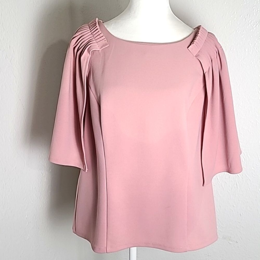 Midnight Velvet Pink Sleeveless Top with Cape Sleeves, Princess Seams, Size XL - Picture 2 of 10